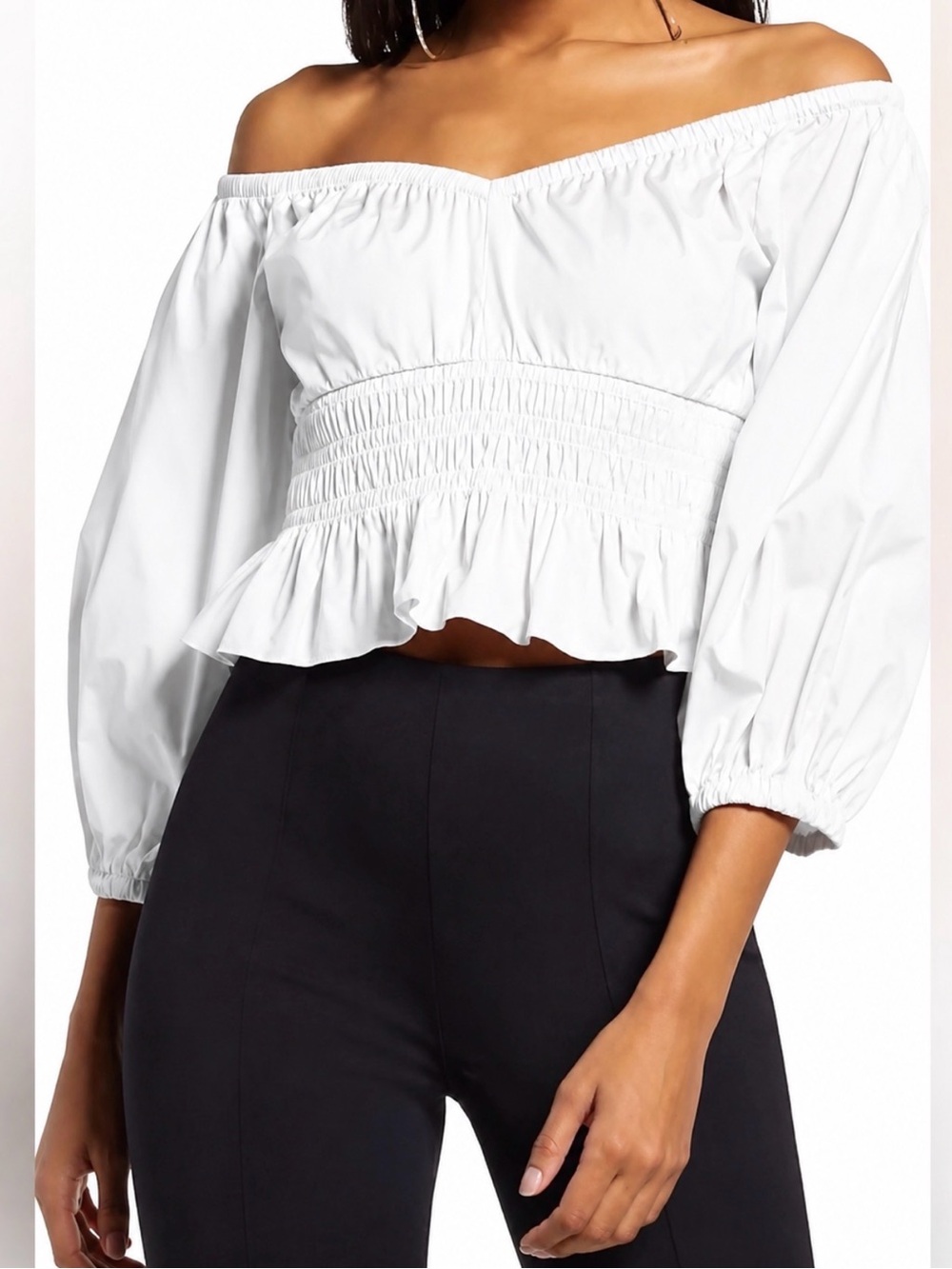 Women's Off-Shoulder white peasant crop top - 100% organic cotton